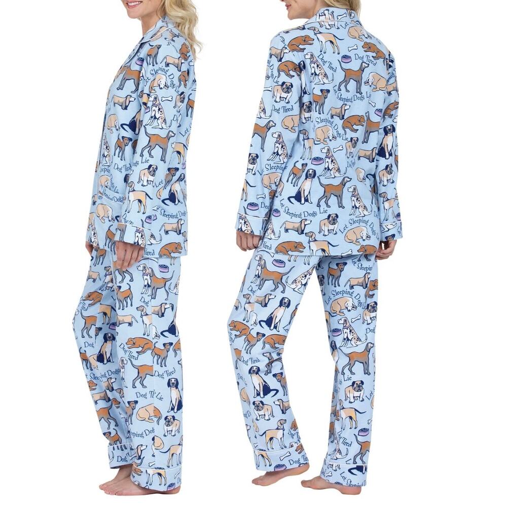 Pajamagram Pajamas 2-Piece Set Dog Tired Print Sz L Flannel Button-Front Sz L - Picture 2 of 15